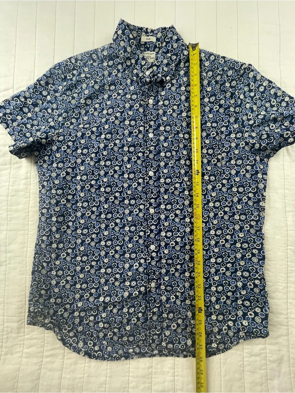 J. Crew Blue and White Printed Cotton Button-Down Shirt Medium